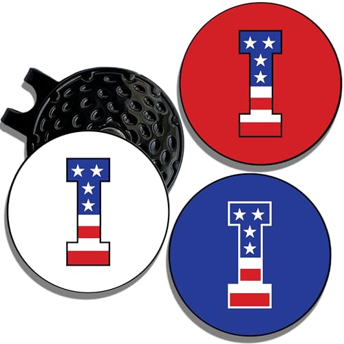 Wolf Golf Towels Golf Ball Marker Hat Clip | USA Monogram | 1 Magnetic Clip + 3 Ball Markers | Patriotic Golf Accessories for Men & Women - color: I - Red White & Blue