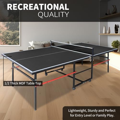 8FT Outdoor Ping Pong Table, Foldable & Portable Table Tennis Set with Net, 2 Paddles & 3 Balls, Game Table with Single Player Playback Mode