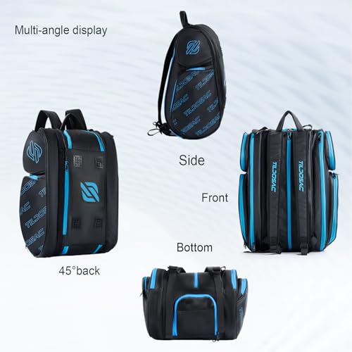 TILDOSAC 2-in-1 Detachable Pickleball & Padel Bag for Men Women | Thermal Foil Insulated Racket Compartment | Outdoor & Gym - color: Black Blue