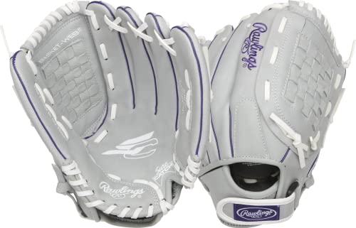 Rawlings | Sure Catch Series Youth Softball Glove | Sizes 10" - 12.5" | Multiple Styles - color: Grey / Purple, size: 12"