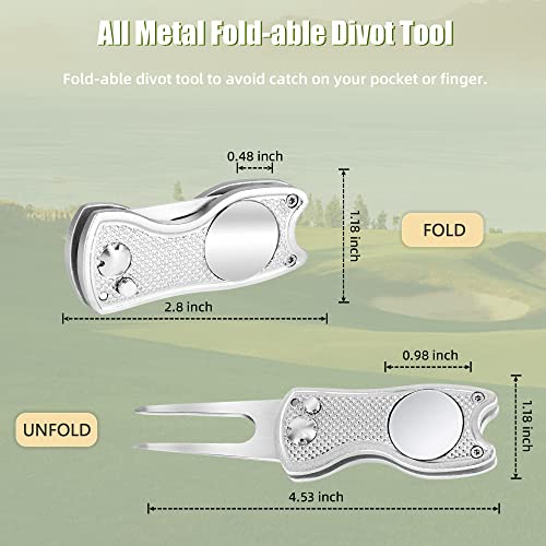 Mile High Life Golf Divot Repair Tool, All Metal Foldable Divot Tool with Pop-up Button & Magnetic Ball Marker, 2-6 Pack - color: Silver Fish