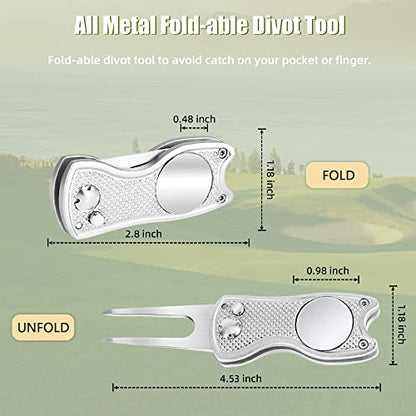 Mile High Life Golf Divot Repair Tool, All Metal Foldable Divot Tool with Pop-up Button & Magnetic Ball Marker, 2-6 Pack - color: Silver Fish