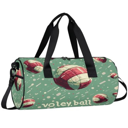 Sports Volleyball Round Barrel Sports Fitness Bag, Grass Green Travel Luggage Bag, Reusable Handbag, Suitable For Men and Women