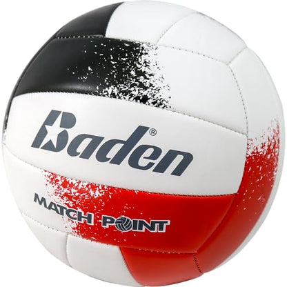 Baden | Match Point | Cushioned Synthetic Leather | Outdoor Recreation Backyard Volleyball + College Camp Ball | Official Size 5 - color: Red/Black/White