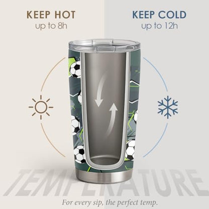 SANDJEST Soccer Tumbler Stainless Steel 20oz, Insulated Travel Coffee Cup, Sport Tumblers Gifts for Soccer Lovers, Men, Coach, Birthday, Christmas - color: Soccer 2