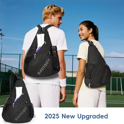 KAVIGOR 2025 Pickleball Sling Bag, Convertible Ultra-Light Backpack with Skin-Soft Fabric & Wet/Dry Pocket, Fits 4 Paddles + Gear - color: Classic Black