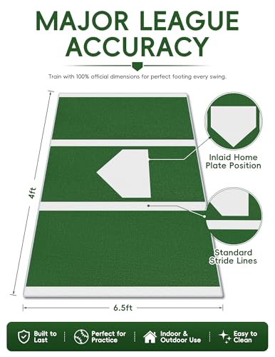 4 x 6.5 ft Baseball Hitting Mat with Home Plate, Soft-Touch Velvet Surface Softball Mat for Backyard Batting Cage, Indoor Outdoor Softball and Baseball Practice