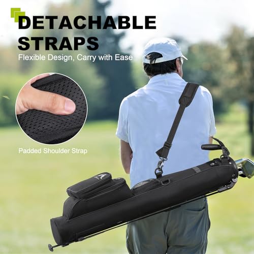 uniHimal Golf Lightweight Stand Carry Bag– Easy to Carry and Durable Pitch n Putt Golf Bag for The Driving Range, Par 3 and Executive Courses–31.5 inches Tall - color: Black