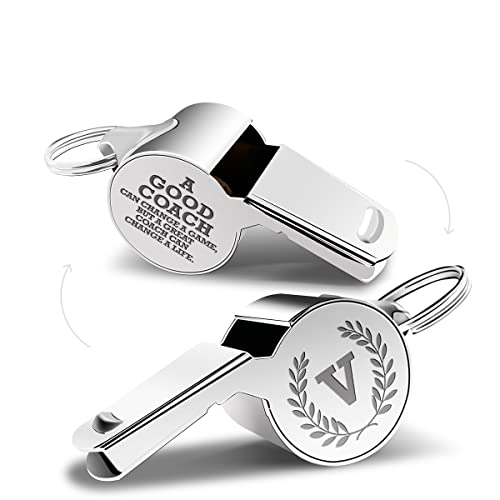 fkovcdy Initial Coach Gifts, Whistle for Coaches, Whistle Emergency, Thank You Coach Gifts, Personalized Monogram Coaches Whistle - color: The letter V