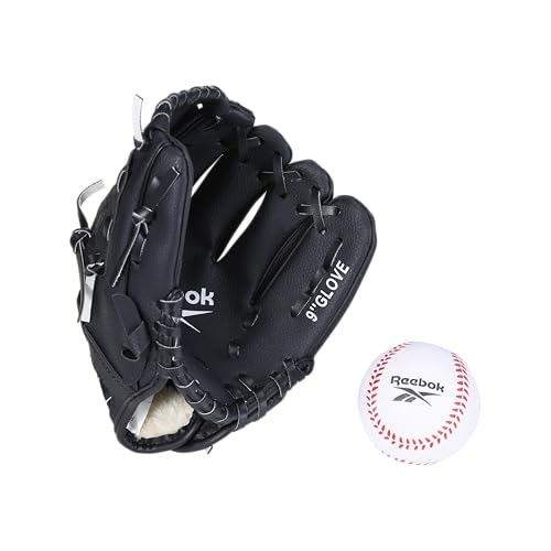 Reebok - Youth Baseball Glove Set, 9-Inch Kids Sports Glove with Foam Ball, Training Mitt for Beginners, Practice & Backyard Play - color: Black