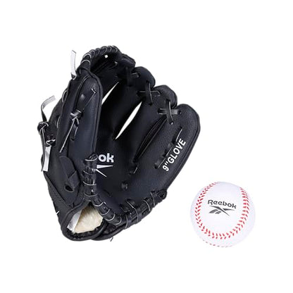 Reebok - Youth Baseball Glove Set, 9-Inch Kids Sports Glove with Foam Ball, Training Mitt for Beginners, Practice & Backyard Play - color: Black