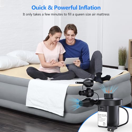 PULIDIKI Electric Air Pump for Inflatables Air Mattress Pump with 3 Nozzles Inflator Deflator Quick Air Pump for Air Mattress Beds Pool Toys Raft Boat Swimming Rings AC 110V 130W