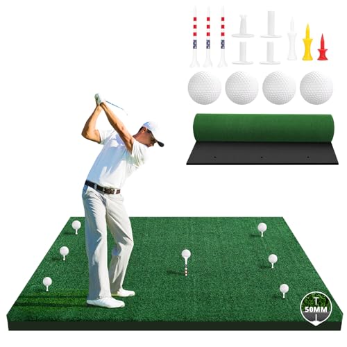 Golf Hitting Mat Practice Mat for Indoor Outdoor Simulator, 4x5 & 6x4 FT, Premium Nylon or Multi-Surface Turf, 35-55mm High-Elastic EVA, Joint-Friendly, Includes Balls & Patented Tees, Home Garage - size: 5' x 4' x 2.1" Ultra - 50MM