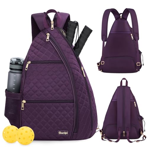 Women's Pickleball Backpack - Quilted Crossbody Sling Bag for Tennis & Pickleball Paddle - color: Purple, size: Large