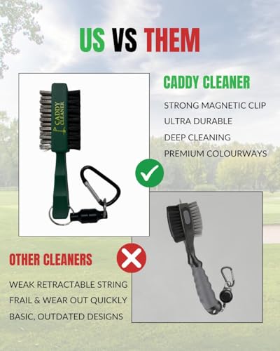 Clean Swing Mini Brush – Golf Club Cleaner with Magnetic Clip, Dual-Sided Brush | Golf Accessories for Men, Best Golf Gift | Caddy Cleaner - color: Masters Green