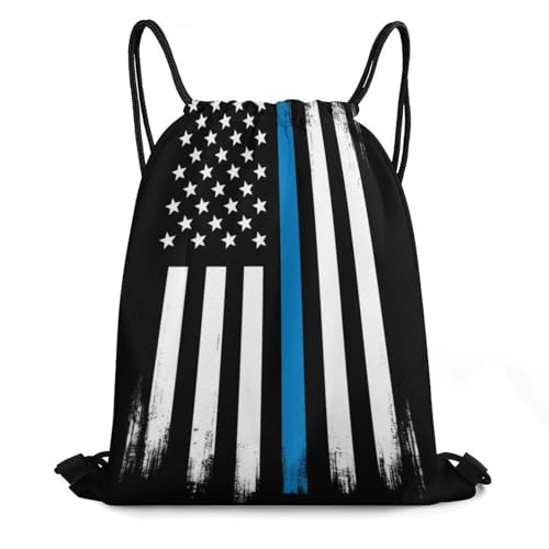Travel Drawstring Backpack Beam Bag Large Capacity for Volleyball Baseball Sports Equipment Men Women Unisex, American Thin Blue Line Flag Day Bags - color: Picture (621)