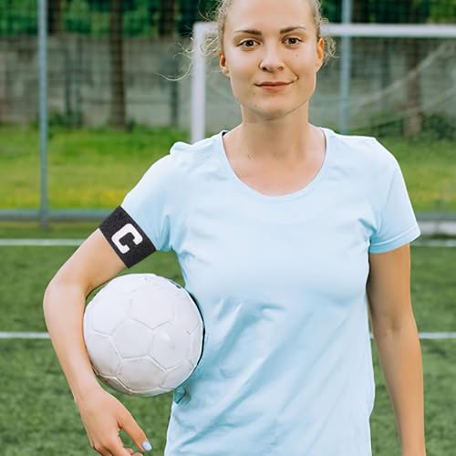 Housoutil Football Captain Armbands, Soccer Adjustable Captain Armband with Anti-Slip Design, C Band Breathable Nylon Soccer Accessories for Youth, Kids & Adult Players (Black)