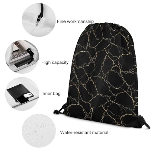 Sports Drawstring Sackpack Lightweight Backpack Waterproof for Training Gym Yoga Beach Men Women String Bag, Gold Black Marble Bags - color: Picture (356)
