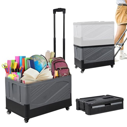 Storage Bins with Wheels - Rolling Carts with Wheels for Closet Organizers and Storage Foldable Rolling Cart for Teachers Rolling Crate Collapsible Shopping Cart Black