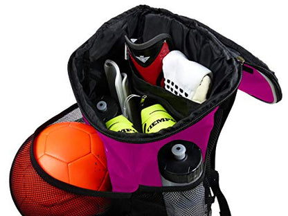 Soccer Backpack with Ball Holder Compartment - for Boys & Girls | Bag Fits All Soccer Equipment & Gym Gear (Black) - color: Pink