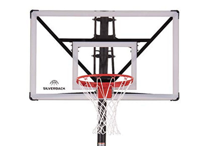 Silverback Height Adjustable In-Ground Basketball Hoop with Tempered Glass Backboard, Pro-Style Breakaway Rim, Pole and Backboard Pad