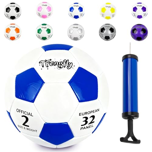 Size 2, 5 Soccer Ball with Pump Needle-Training Recreation Soccer Ball Size 2, 5 Thicker PU Tight Weaved Mini Soccer Ball for Teen Boy Girl Outdoor/Indoor League Game Practice Training - color: White+Blue, size: 2