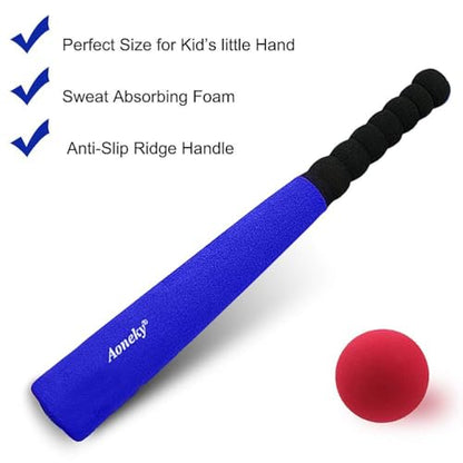 Aoneky Foam Baseball Bat and Ball Set for Toddlers, Soft T Ball Toy for Kids Age 1 2 3 4, Mini Safe Indoor Outdoor Beginner Tball Set with Tee, 16.5 Inch Lightweight Bat for Boys Girls
