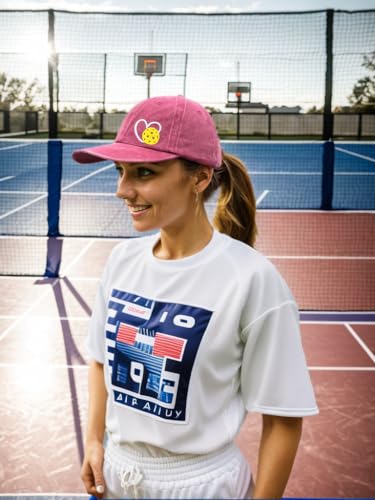 Pickleball Hat with Gift Box, Pickleball Gifts for Women Men, Adjustable Embroidered Heart Baseball Cap - color: Red