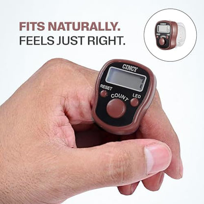CINCY Clicker Counter with LED for Day & Night Use | Instant Reset, Accurate & Quiet, Long Battery Life | for People, Laps, Pitch, Golf, Baseball, Fish Counting, for Prayer, Everyday Prayer – 1 Pack - color: Brown