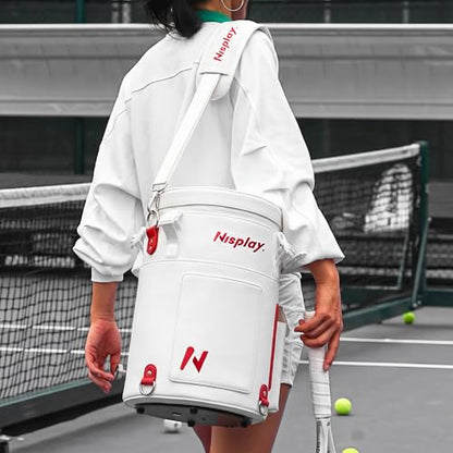 L1 Tennis Ball Machine, Ultra Light 6KG Backpack Design, Dual Control via APP & Remote, up to 50 Balls Capacity, 2–3 Hours Battery Life,Adjustable Speeds & Oscillating - color: white