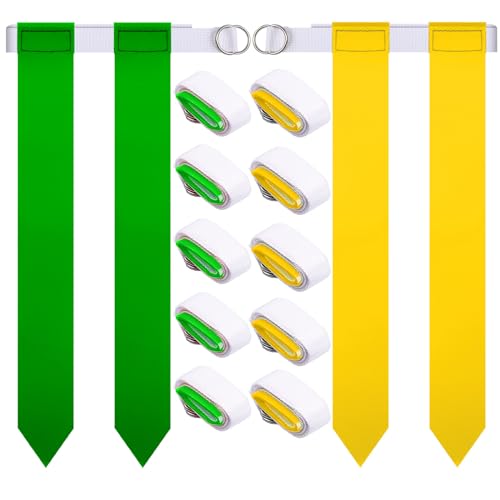 Sintege 14/28 Player Flag Football Belt Set, Adjustable Football Flag and Belts Gifts for Youth Adults Sports Training Event - color: Yellow, Green