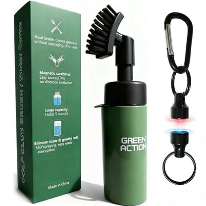 Golf Club Brush with Magnetic Clip & Water Sprayer - 5oz Capacity, Stiff Bristles for Deep Cleaning, Silicone Hose & Gravity Ball for Easy Use on Course - color: Green