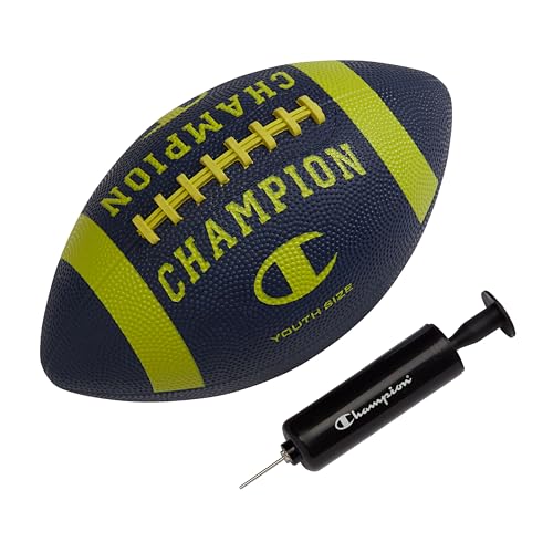 Champion Blitz Football, All-Weather Football, Enhanced Grip, Durable Rubber Cover and Molded Laces, for Outdoor Sports & Training, Includes 6 Ball Pump - color: Medieval Blue/Evening Primrose, size: Youth
