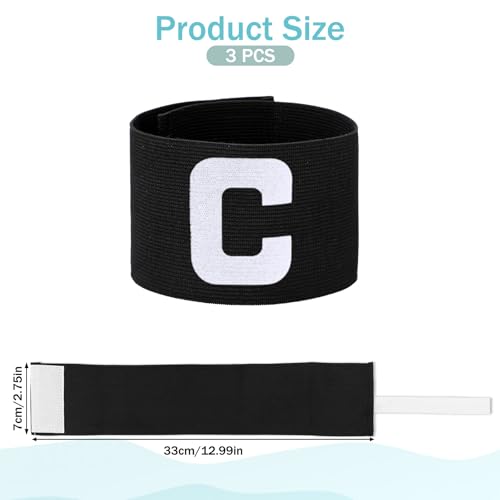 3PCS Captain Armbands, 7x33 Cm/2.75x13 Inch Black Soccer Captain Armband Adjustable Leader Armband Team Sport Armband Football Rugby Basketball Player Band for Adult Youth Soccer Volleyball Team
