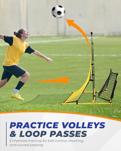 Soccer Rebounder Net, 2 in 1 Soccer Bounce Back Net, Rebound Net Practice for Team Volley Passing Solo Training, Football Trainer with Carry Bag, 4 Stakes