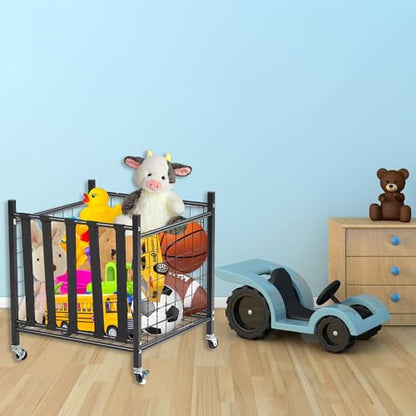 True & Tidy® Metal Storage Cart with Straps and Wheels, Elastic Straps Locking Wheels Indoor Outdoor Steel Equipment Ball Cart Holder, Stuffed Animal Toy Storage Organizer - Home, Garage, School, Gym