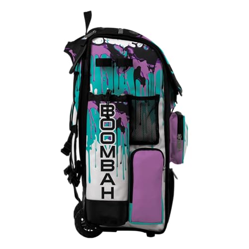 Boombah Superpack Hybrid Rolling Bat Bag - Wheeled & Backpack Version - Graffiti Drip - Multiple Color Options - color: Bright Purple/Turquoise/Black