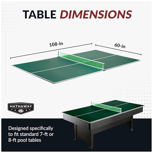 Hathaway 9 ft Quick Set Table Tennis Conversion Top – Regulation Sized, Foldable, Durable Engineered Surface, Protection Pads – Indoor Ping Pong Table Topper for Pool Table w/Net & Posts