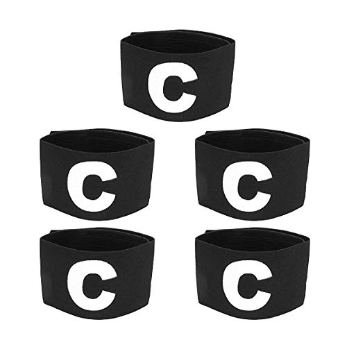 COMOK Football Soccer Elastic Captain Armband Basketball Adjustable Player Bands for Kids and Youth, 5 Pack - color: Black