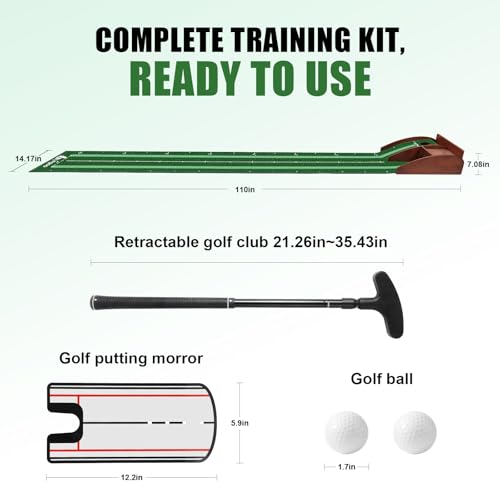 Golf Putting Green Indoor Putting Mat with Auto Ball Return, Solid Wood Base and Crystal Velvet Mat, Ideal for Home, Office, Golf Practice, and Outdoor Use (No Batteries Included)