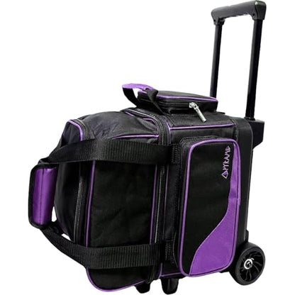 Pyramid Path Pro Deluxe Single Roller Bowling Bag With Separate Shoe Compartment (Up To US Mens Size 11), 2 Large Accessory Pockets, Padded Foam Ball Insert, Lifting Handles and Locking Square Handle - color: Pro Black/Purple
