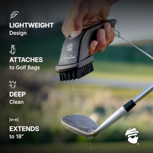 Caddy Splash Golf Club Brush Pro with Water- Heavy Duty Retractable Clip- Push Button for Easy Cleaning- Nylon Bristles- Holds 4 Oz- Golf Accessories for Men- Best Golf Gift - USA Company (Black)