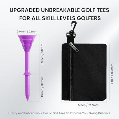 VEASAERS Golf Tees Plastic 3 1/4 inch Unbreakable 30 Pack with Pouch Bag, Durable Stable Available 83 mm Long Tee for Golfer Practice - color: Purple