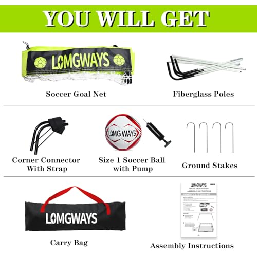LOMGWAYS Soccer Goal – Foldable Frame Net for Kids + Youth – Indoor + Outdoor Soccer Goal with Carry Bag – Easy Set up – Multiple Sizes for Practice & Games - size: 6.6x3.3FT(Size 5 Ball)