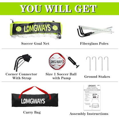 LOMGWAYS Soccer Goal – Foldable Frame Net for Kids + Youth – Indoor + Outdoor Soccer Goal with Carry Bag – Easy Set up – Multiple Sizes for Practice & Games - size: 6.6x3.3FT(Size 5 Ball)