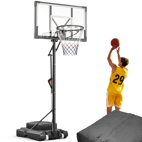 Portable Basketball Hoop 44 Inch Outdoor Backboard, 10FT Height Adjustable Basketball Goal for Teens, Kids and Adults, Play in Yard Park Gym Driveway Indoors