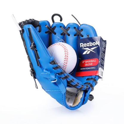 Reebok - Youth Baseball Glove Set, 9-Inch Kids Sports Glove with Foam Ball, Training Mitt for Beginners, Practice & Backyard Play - color: Blue