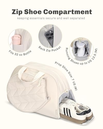 Hynes Eagle Pickleball Bag Tennis Gym Bag for Women Holds 2 Rackets with Shoe Compartment & Wet Pocket Sport Duffle Bag 17 inches Laptop Overnight Weekender - color: Beige