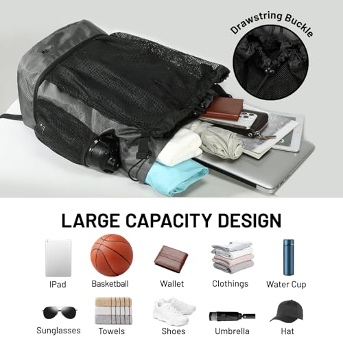 MIER Drawstring Basketball Backpack Soccer Bag with Shoe Compartment & Mesh Pocket Sports Gym String Backpack for Women Men, Lightweight - color: Gray