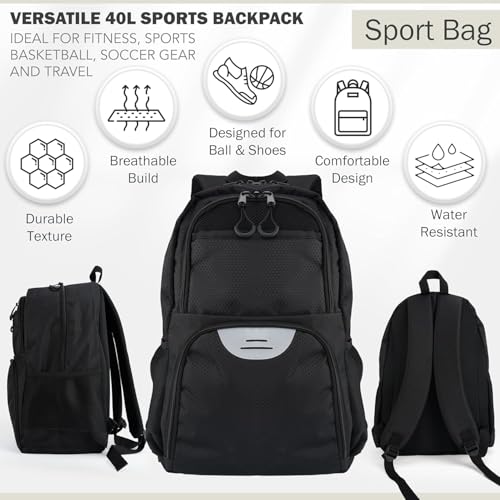Soccer & Basketball Sports Bag with Ball Pump - Basketball Backpack with Separate Ball & Shoes Holder Compartment, Soccer Basketball Football & Volleyball Bag with Large Capacity - color: Carbon Black, style: Bag Only